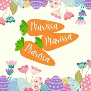 Etiquetas de nome de cenoura editáveis - Etiquetas de presente de Páscoa para impressão, lembrancinhas de festa de coelho, cartões de lugar para brunch de Páscoa, etiquetas de presente de cesta de Páscoa personalizáveis