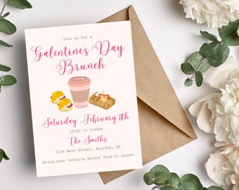 Bearbeitbare Galentine's Day Brunch-Einladungsvorlage (Digitaler Download)