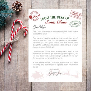 Carta do Papai Noel personalizável para download instantâneo - Carta do Papai Noel para impressão, faça você mesmo e edite para crianças, Bilhete de Natal do Papai Noel para impressão