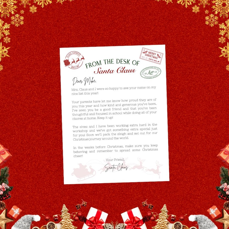Instant Download Customizable Letter From Santa - Printable, DIY ...