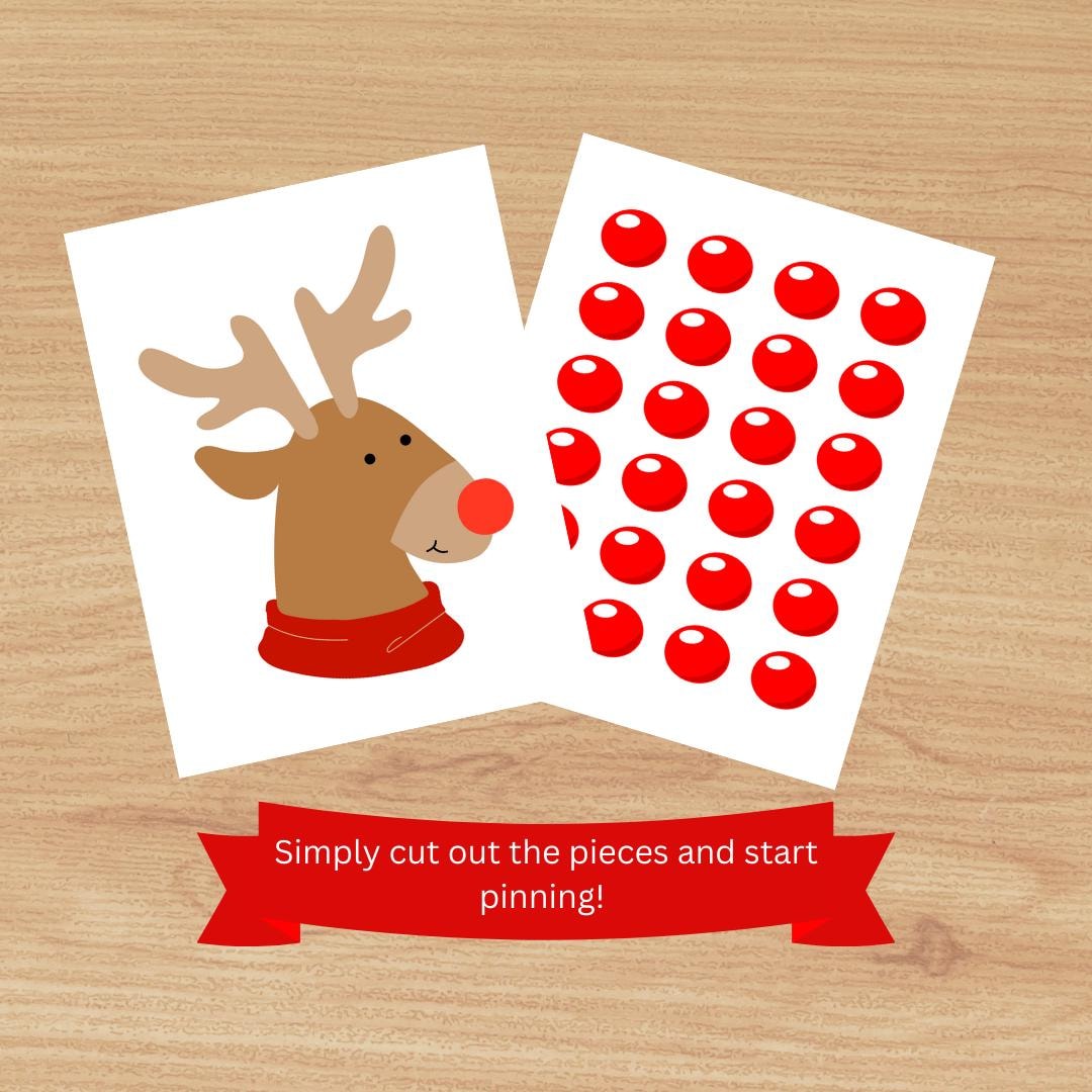 Pin the Nose on Rudolph Game: Holiday Party Activity (printable) - Etsy UK
