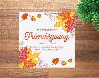 Invitación editable para Acción de Gracias: Diseño de hojas de otoño (Descarga digital)