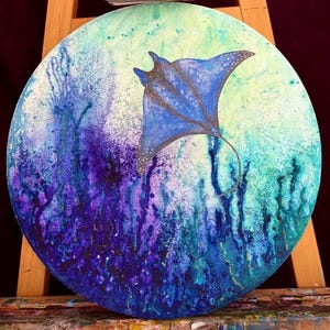 Blue Ocean. Round Canvas Painting