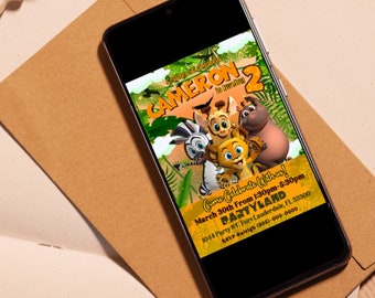 Baby Madagascar Themed Birthday Party Invitation| Digital Download| Jungle/ Forest Themed Party Invite| Wild Animals