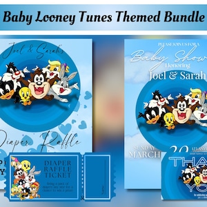 Baby Looney Tunes Themen Babyparty Bündel | Baby Bugs Bunny | Es ist ein Junge | Bearbeitbare Vorlage | Digitaler Download