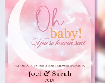 Der Himmel schickt Babyparty einladen | Canva Bearbeitbare Vorlage | Digitaler Download| Es ist ein Mädchen |
