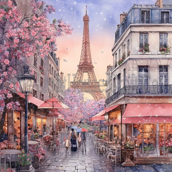 Romantic Paris Clip Art 12 High Quality JPGs - Digital Planner, Journaling, Watercolour, Wall Art, Commercial Use - Digital Download