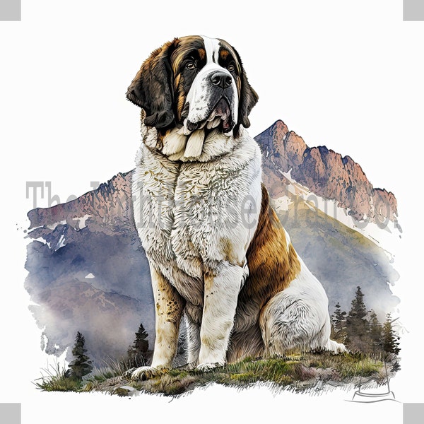 St.Bernard Clip Art 12 High Quality JPGs - Digital Planner, Journaling, Watercolour, Wall Art, Commercial Use - Digital Download