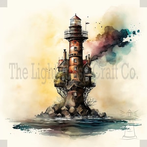 Steampunk Lighthouse Clip Art 12 High Quality JPGs - Digital Planner, Journaling, Watercolour, Wall Art, Commercial Use - Digital Download