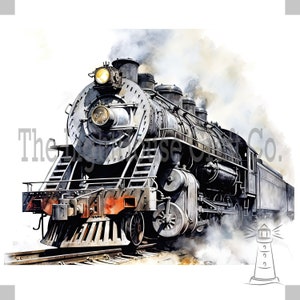 Steam Train Clip Art 12 JPG de alta calidad - Planificador digital, Diario, Acuarela, Arte de pared, Uso comercial - Descarga digital