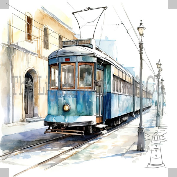 Vintage Tram Clip Art 12 High Quality JPGs - Digital Planner, Journaling, Watercolour, Wall Art, Commercial Use - Digital Download