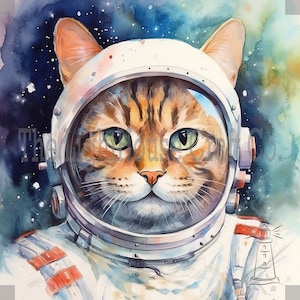 Space Cats Clip Art 12 Hochwertige JPGs - Digitaler Planer, Journaling, Aquarell, Wandkunst, kommerzielle Nutzung - Digitaler Download