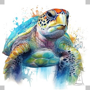 Tortues de mer colorées Clip Art 12 JPG de haute qualité - Planificateur numérique, Journalisation, Aquarelle, Art mural, Utilisation commerciale - Téléchargement numérique