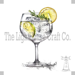 Gin & Tonic Clip Art 12 JPG de haute qualité - Planificateur numérique, Journalisation, Aquarelle, Art mural, Utilisation commerciale - Téléchargement numérique