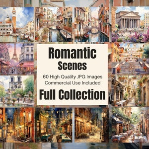 Romantic Scenes Full Collection Clip Art 60 High Quality JPGs - Digital Planner, Watercolour, Wall Art, Commercial Use - Digital Download