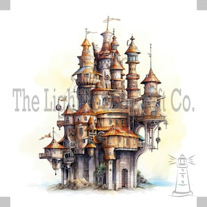 Steampunk Castle Clip Art 12 High Quality JPGs - Digital Planner, Journaling, Watercolour, Wall Art, Commercial Use - Digital Download
