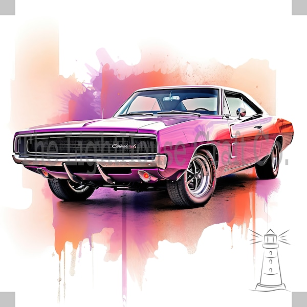 Classic American Muscle Cars Clip Art 12 High Quality JPGs - Digital Planner, Watercolour, Wall Art, Commercial Use - Digital Download