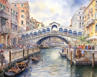 Romantic Venice Clip Art 12 High Quality JPGs - Digital Planner, Journaling, Watercolour, Wall Art, Commercial Use - Digital Download