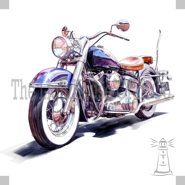 Klassische Motorräder Clip Art 12 Hochwertige JPGs - Digitaler Planer, Journaling, Aquarell, Wandkunst, kommerzielle Nutzung - Digitaler Download