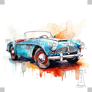 Sports Car Convertible Clip Art 12 High Quality JPGs - Digital Planner, Journaling, Watercolour, Wall Art, Commercial Use - Digital Download
