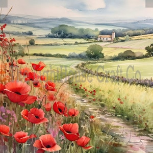 Poppy Fields Clip Art 12 JPGs de alta qualidade - Planejador digital, registro no diário, aquarela, arte de parede, uso comercial - download digital