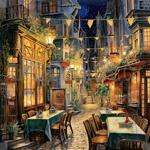 Alfresco Street Dining Night Clip Art 12 High Quality JPGs - Digital Planner, Journaling, Watercolour, Commercial Use - Digital Download