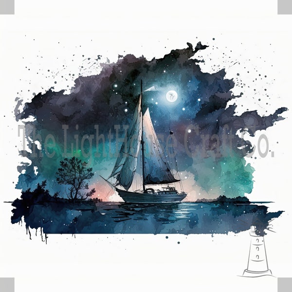 Sailboat Clip Art 12 High Quality JPGs - Digital Planner, Journaling, Watercolour, Wall Art, Commercial Use - Digital Download
