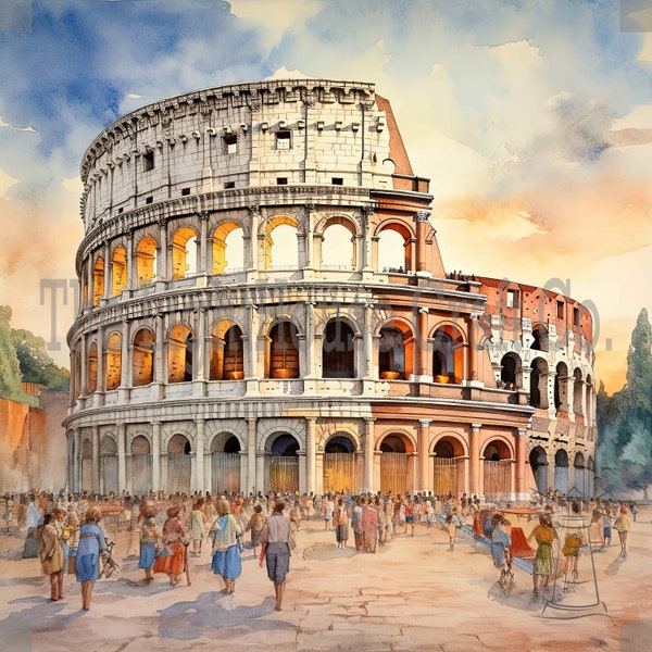 Romantic Rome Clip Art 12 hoge kwaliteit JPG's - Digital Planner, Journaling, Aquarel, Wall Art, Commercieel Gebruik - Digitale Download