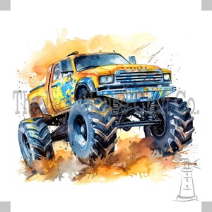 Monster Trucks Clip Art 12 Hochwertige JPGs - Digitaler Planer, Journaling, Aquarell, Wandkunst, kommerzielle Nutzung - Digitaler Download