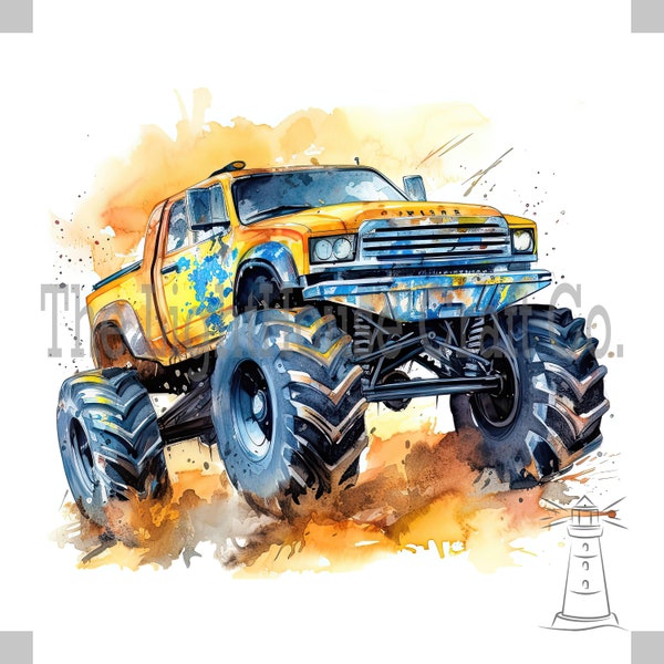 Monster Trucks Clip Art 12 High Quality JPGs - Digital Planner, Journaling, Watercolour, Wall Art, Commercial Use - Digital Download