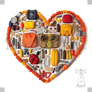 Camping Gear Love Heart Clip Art 12 High Quality JPGs - Digital Planner, Journaling, Wall Art, Commercial Use - Digital Download