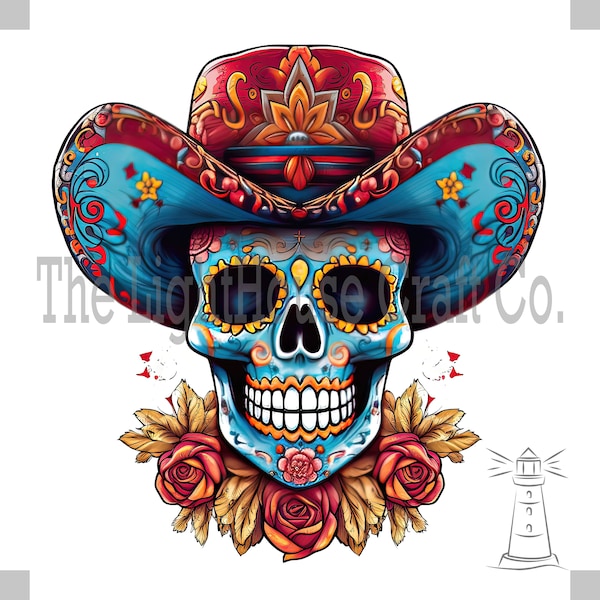 Sugar Skull Cowboys Clip Art 12 High Quality JPGs - Digital Planner, Journaling, Watercolour, Wall Art, Commercial Use - Digital Download