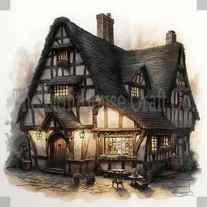 Medieval Taverns Clip Art 12 High Quality JPGs - Digital Planner, Journaling, Watercolour, Wall Art, Commercial Use - Digital Download