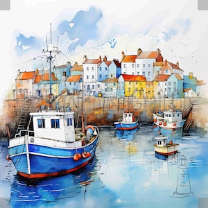 Seaside Harbor Clip Art 12 JPG di alta qualità - Digital Planner, Journaling, Acquerello, Wall Art, Uso commerciale - Download digitale