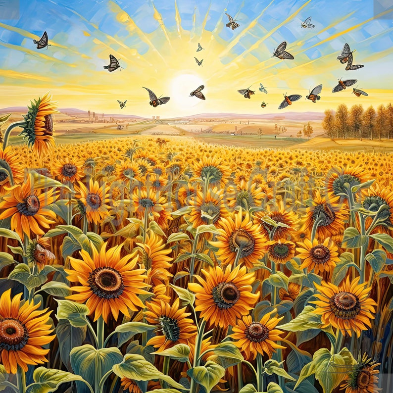 Sunflower Fields Clip Art 12 High Quality Jpgs Digital Etsy