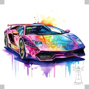90's Sports Car Clip Art 12 High Quality JPGs - Digital Planner, Journaling, Watercolour, Wall Art, Commercial Use - Digital Download