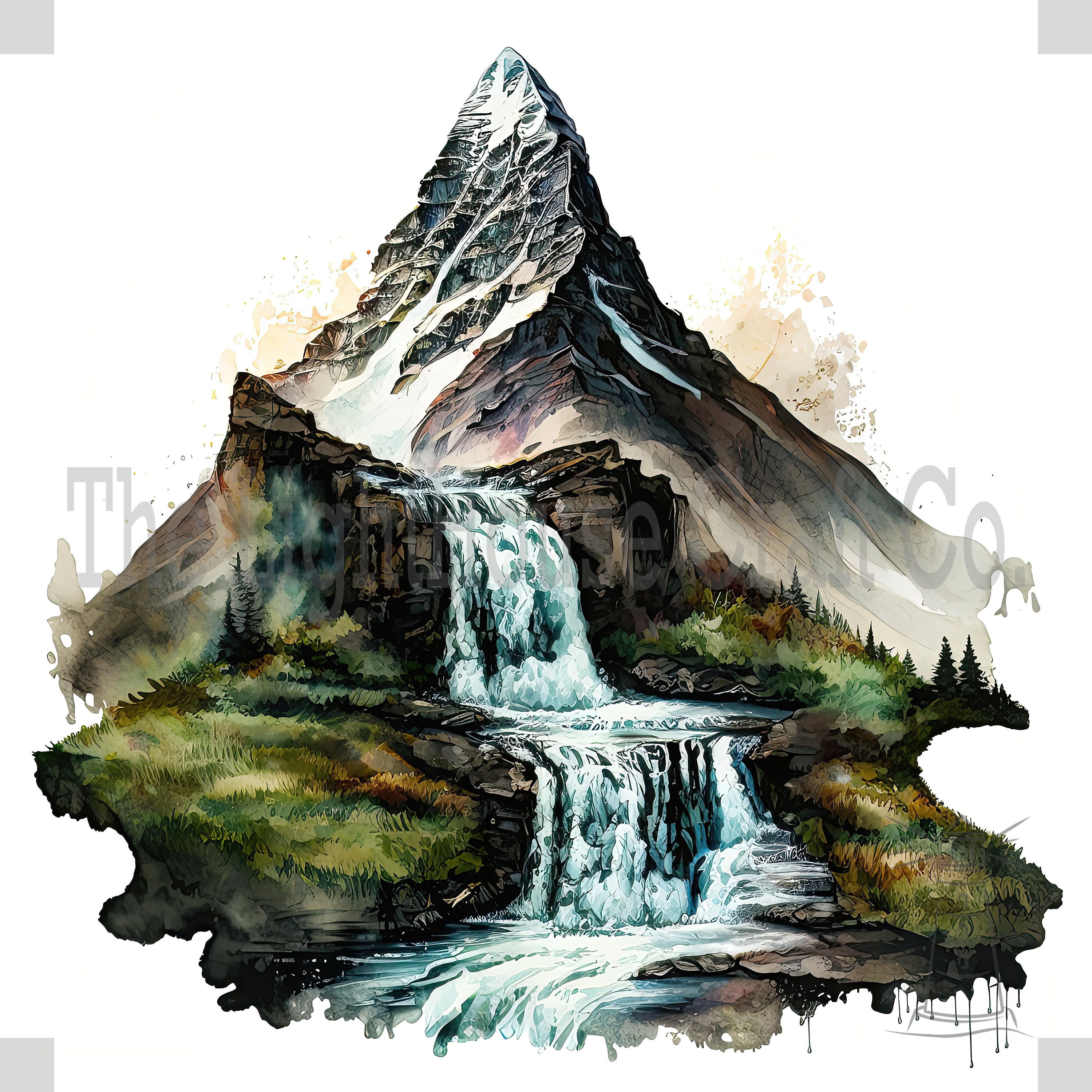 Mountain Waterfall Clip Art 12 High Quality Jpgs - Digital