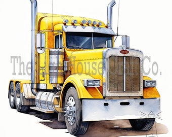 American Semi Truck Clip Art 12 High Quality JPGs - Digital Planner, Journaling, Watercolour, Wall Art, Commercial Use - Digital Download