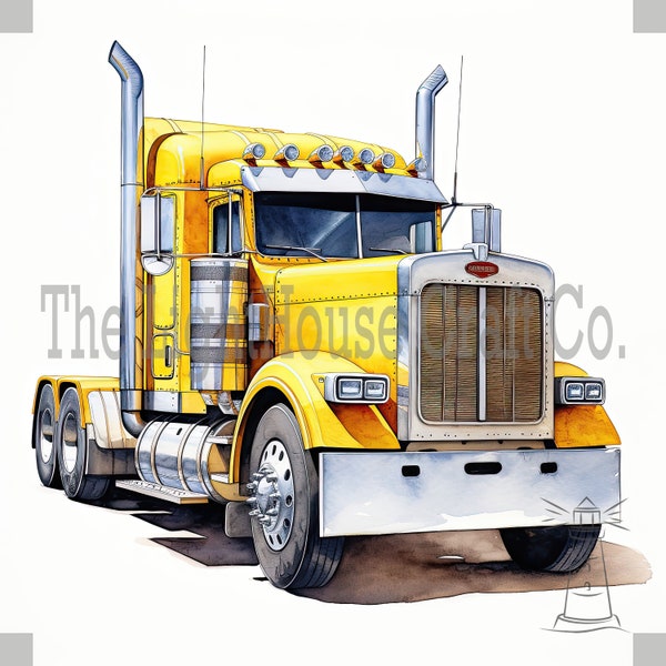 American Semi Truck Clip Art 12 High Quality JPGs - Digital Planner, Journaling, Watercolour, Wall Art, Commercial Use - Digital Download