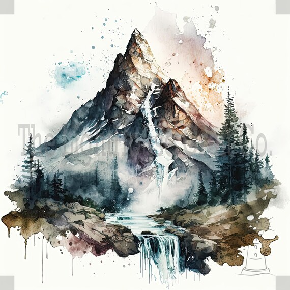Mountain Waterfall Clip Art 12 High Quality Jpgs - Digital