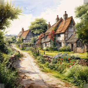 Countryside Village Scenes Clip Art 12 High Quality JPGs - Digital Planner, Journaling, Watercolour, Commercial Use - Digital Download