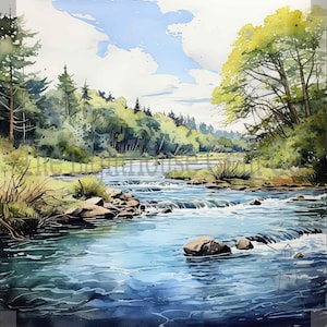 River Clip Art 12 JPG's van hoge kwaliteit - Digitale planner, journaling, aquarel, kunst aan de muur, commercieel gebruik - Digitale download