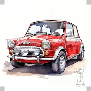 Classic Mini Clip Art 12 High Quality JPGs - Digital Planner, Journaling, Watercolour, Wall Art, Commercial Use - Digital Download