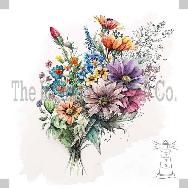 Flower Bunch Clip Art 12 High Quality JPGs - Digital Planner, Journaling, Watercolour, Wall Art, Commercial Use - Digital Download