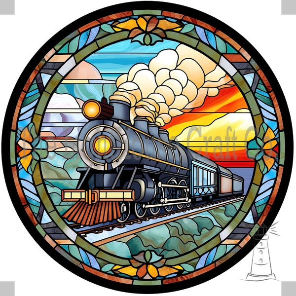 Stained Glass Steam Train Clip Art 12 High Quality JPGs - Digital Planner, Journaling, Wall Art, Commercial Use - Digital Download