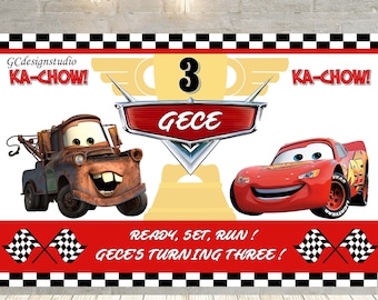 Lightning McQueen Birthday Banner: Custom Cars Backdrop (Digital Download)