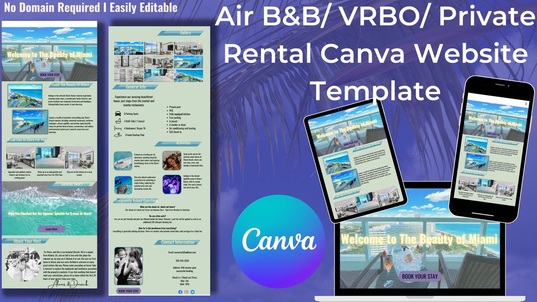 Vacation Rental Website Template, Canva Editable Landing Page Etsy