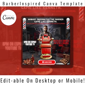 DIY Editable Barbershop Canva flyer, barber promo flyer, youtube barber flyer, canva edit barbershop flyer, easy barber IG flyer