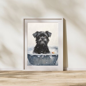 Affenbathtime Delight - Affenpinscher Bathtub Oil Painting | Bathroom Wall Art | Adorable Dog Home Decor | Pet-Inspired Interior Design