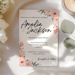 Wedding Invitation | Pink Floral | Digital Download | 5x7 Invitation